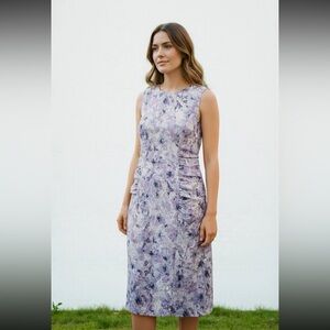 Hal Rubenstein Lavender Abstract Floral Ruched Sheath Dress Size 12